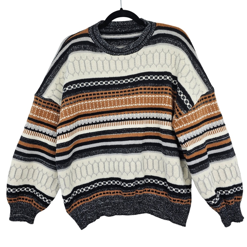 ROMWE‎ Striped Geometric Pattern Crew Neck Knit Sweater Women's Size Large